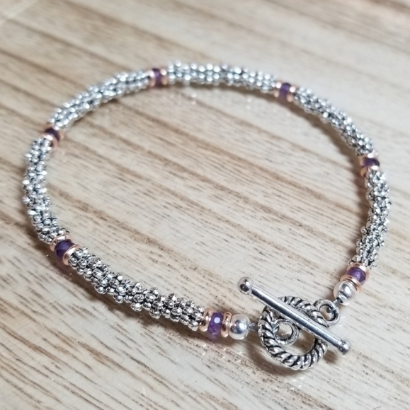 Beaded Amethyst & Rose Gold Gemstone Bracelet - Picture 5 of 6